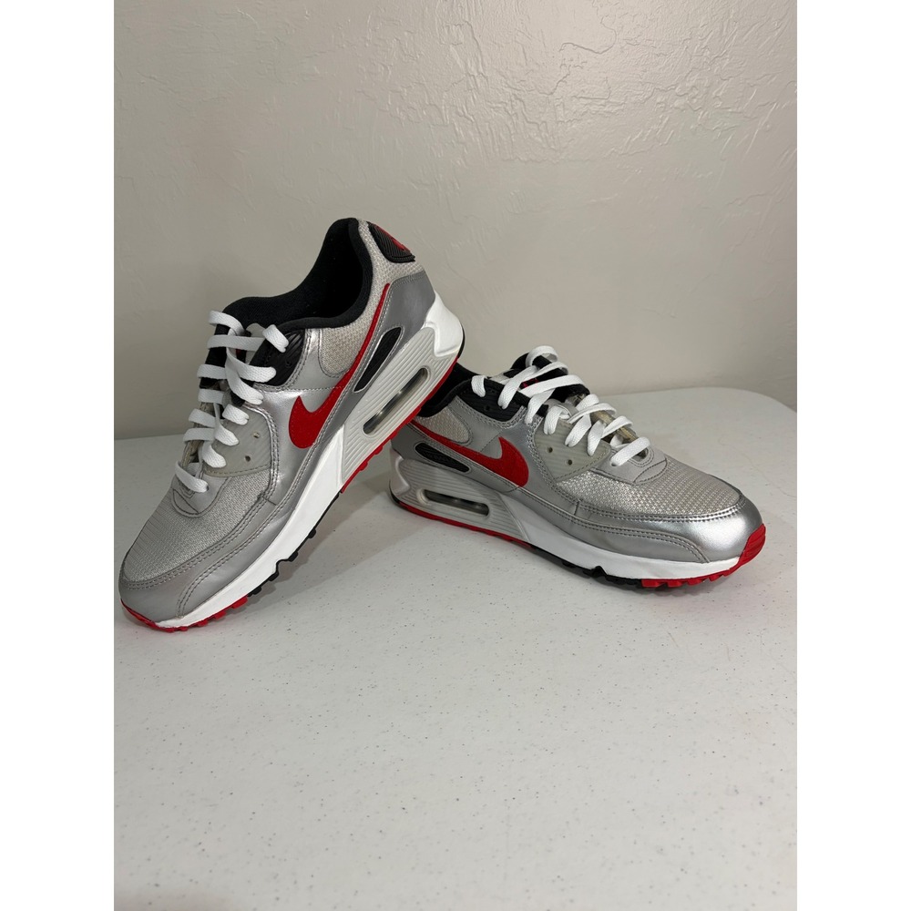 Nike Air Max 90 Metallic Silver University Red DX33-001 Mens 10 Low Top Sneaker